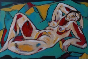 Painting titled "" la sieste bleue "…" by Sam Keusseyan Gladiateur, Original Artwork, Acrylic