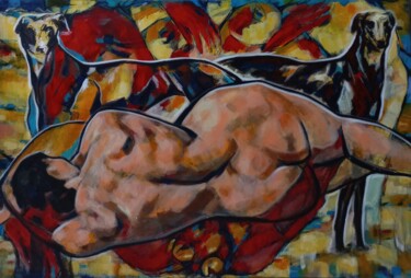 Peinture intitulée "" tu dors tu m'atte…" par Sam Keusseyan Gladiateur, Œuvre d'art originale, Acrylique