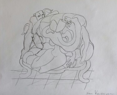 Painting titled "" l'amour entre le…" by Sam Keusseyan Gladiateur, Original Artwork, Pencil