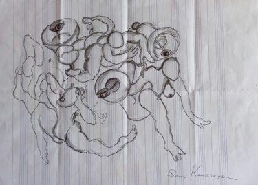 Peinture intitulée "" la vie sur terre.…" par Sam Keusseyan Gladiateur, Œuvre d'art originale, Crayon