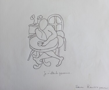 Peinture intitulée "" au tour d'un verr…" par Sam Keusseyan Gladiateur, Œuvre d'art originale, Crayon