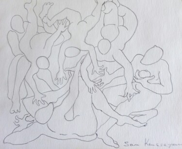 Peinture intitulée "" la fête de l'enfe…" par Sam Keusseyan Gladiateur, Œuvre d'art originale, Crayon
