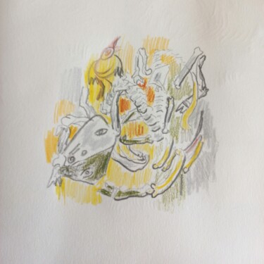 Peinture intitulée "" vache morte..,"" par Sam Keusseyan Gladiateur, Œuvre d'art originale, Crayon