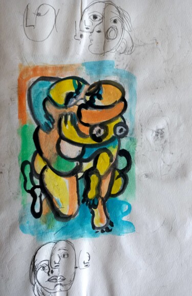 Peinture intitulée "Études    ko9" par Sam Keusseyan Gladiateur, Œuvre d'art originale, Crayon