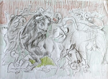 Pittura intitolato "Batailles de la vie…" da Sam Keusseyan Gladiateur, Opera d'arte originale, Matita