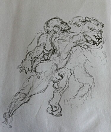 Peinture intitulée "Lion esquisse 98888" par Sam Keusseyan Gladiateur, Œuvre d'art originale, Crayon