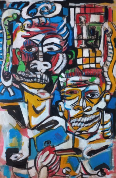 Peinture intitulée "" on rigole d'après…" par Sam Keusseyan Gladiateur, Œuvre d'art originale, Acrylique