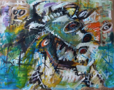 Malerei mit dem Titel "" taureau en rage.."" von Sam Keusseyan Gladiateur, Original-Kunstwerk, Acryl