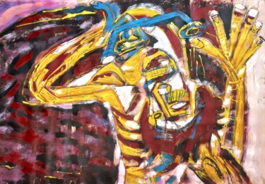 Malerei mit dem Titel "" la folie.. je tir…" von Sam Keusseyan Gladiateur, Original-Kunstwerk, Acryl
