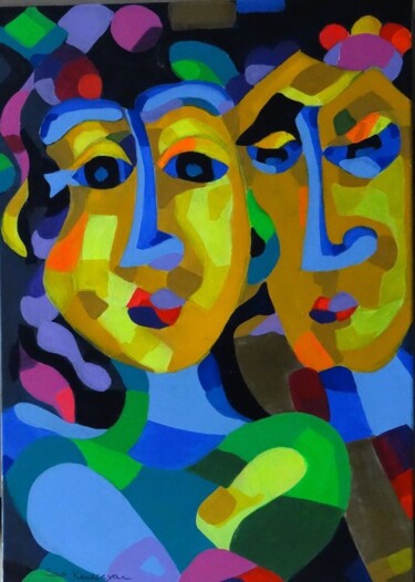 Peinture intitulée ""Le couple de théât…" par Sam Keusseyan Gladiateur, Œuvre d'art originale, Acrylique