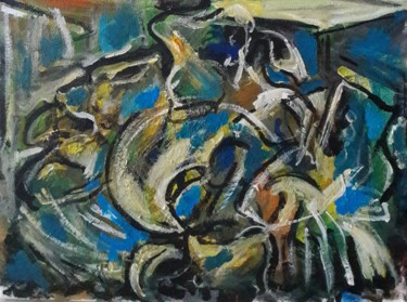 Painting titled "" Le pigeon sous le…" by Sam Keusseyan, Original Artwork, Acrylic