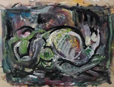 Malerei mit dem Titel "femme verte 21" von Sam Keusseyan, Original-Kunstwerk, Acryl