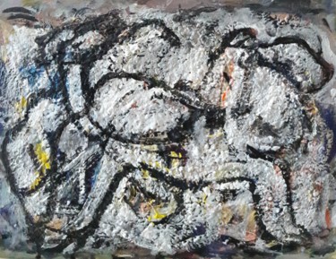 Painting titled "la vache joue avec…" by Sam Keusseyan, Original Artwork, Acrylic