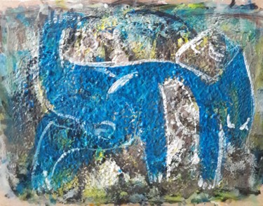 Pintura intitulada "de l'âge pierre 1" por Sam Keusseyan, Obras de arte originais, Acrílico