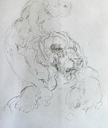 Peinture intitulée "Lion esquisse" par Sam Keusseyan, Œuvre d'art originale, Crayon