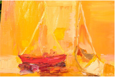 Malerei mit dem Titel "Bateau jaune en mer…" von Sam, Original-Kunstwerk, Öl