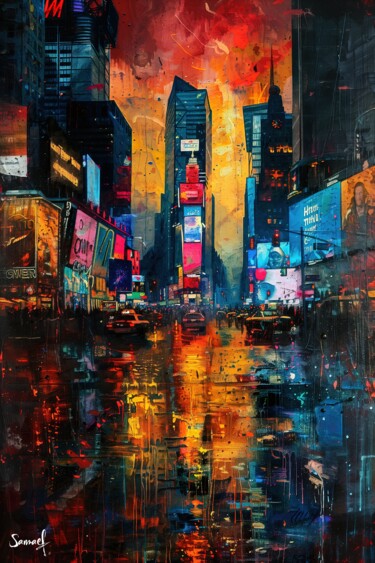 Arte digitale intitolato "Times Square by Nig…" da Samael, Opera d'arte originale, Pittura digitale