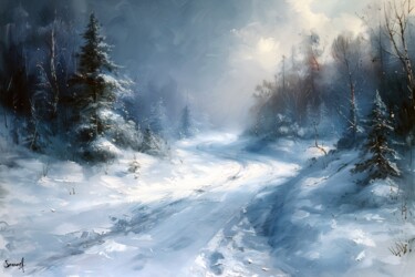Artes digitais intitulada "Winter Road" por Samael, Obras de arte originais, Pintura digital