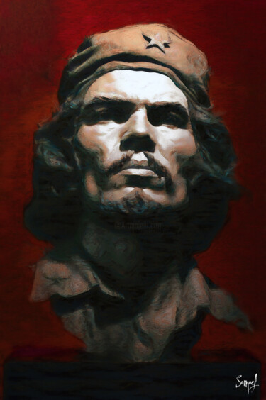 Digitale Kunst mit dem Titel "Paper Mache Guevara" von Samael, Original-Kunstwerk, Digitale Malerei