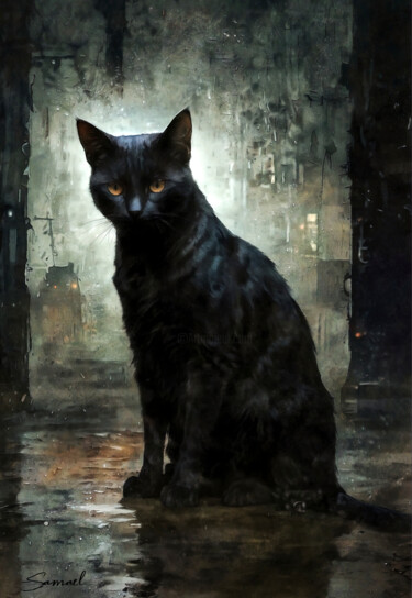 Arte digitale intitolato "Black Cat" da Samael, Opera d'arte originale, Pittura digitale