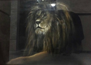 Malerei mit dem Titel "Lion" von Samaneh Aminifar, Original-Kunstwerk, Pastell