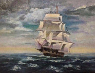 Painting titled "sailing ship" by Samaneh Aminifar, Original Artwork, Oil