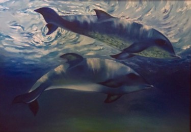 Schilderij getiteld "Dolphin" door Samaneh Aminifar, Origineel Kunstwerk, Olie