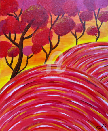 Painting titled "Red time - Automne" by L’Art S., Original Artwork, Acrylic