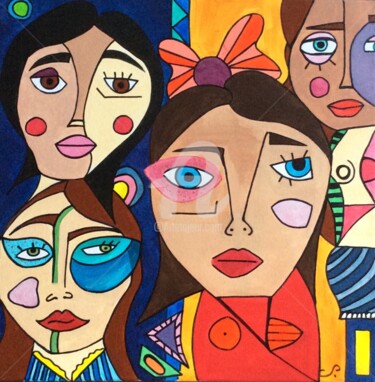 Malarstwo zatytułowany „Faces - Les visages” autorstwa L’Art S., Oryginalna praca, Akryl