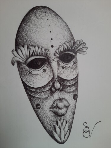 Dessin intitulée "Masked Sauvage" par Samantha Savaria (Sami Sauvage), Œuvre d'art originale, Stylo à bille
