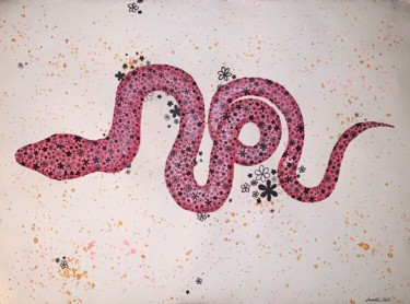 Pintura intitulada "Floral Serpent" por Samantha Noel, Obras de arte originais, Aquarela