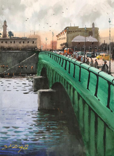 Peinture intitulée "Al-Shuhada'a Bridge" par Samar Alzaidy, Œuvre d'art originale, Aquarelle