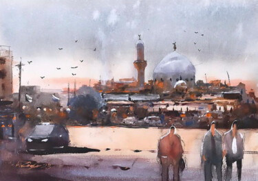 Pittura intitolato "Al Maidan Square in…" da Samar Alzaidy, Opera d'arte originale, Acquarello