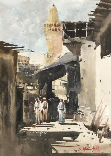 Malerei mit dem Titel "Iraqi market" von Samar Alzaidy, Original-Kunstwerk, Aquarell