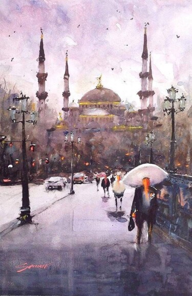 Painting titled "Istanbul#1" by Samar Alzaidy, Original Artwork, Watercolor