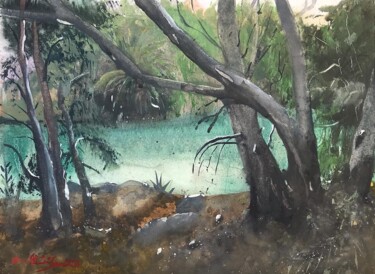 Painting titled "The River Jordan" by Samar Alzaidy, Original Artwork, Watercolor