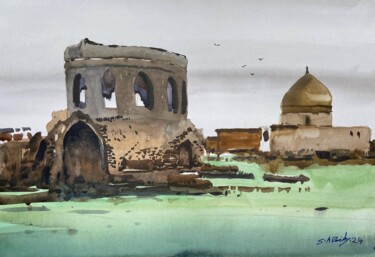 Painting titled "Ancient ruins" by Samar Alzaidy, Original Artwork, Watercolor