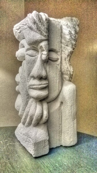 Skulptur mit dem Titel "Kubi" von Samart, Original-Kunstwerk, Stein