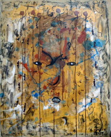 Pintura titulada "Le maître de cérémo…" por Sambo Boly, Obra de arte original, Acrílico Montado en Bastidor de camilla de ma…