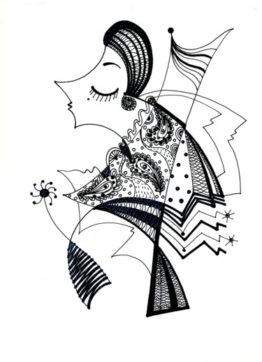 Disegno intitolato "The Girl Dreamer" da Elena Samborskaja, Opera d'arte originale, Inchiostro