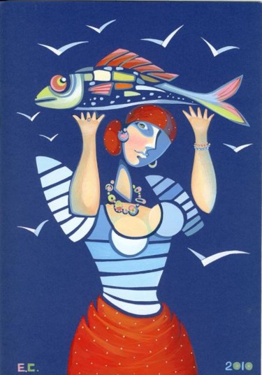 Картина под названием "Successful Fishing" - Elena Samborskaja, Подлинное произведение искусства, Масло