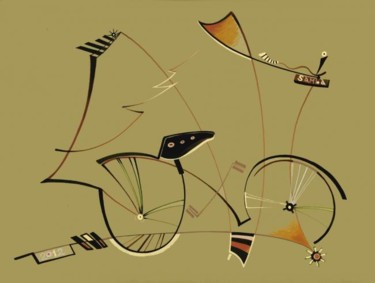Painting titled "Antique Bicycle 2" by Elena Samborskaja, Original Artwork, Oil
