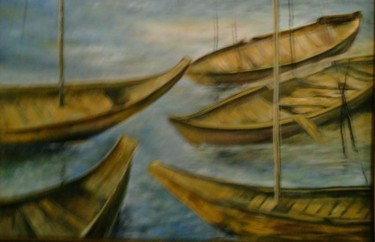 Painting titled "Neglected boats in…" by Sami Qureshi, Original Artwork, Oil