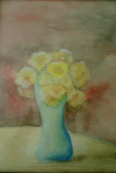 Painting titled "yellow flowers in a…" by Sami Qureshi, Original Artwork, Oil