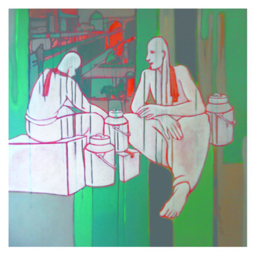 Картина под названием "the-milkman1.jpg" - Sameer Dixit, Подлинное произведение искусства, Акрил