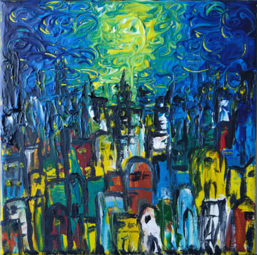 Painting titled "nuit urbaine" by Sameh Bessaoud, Original Artwork, Acrylic