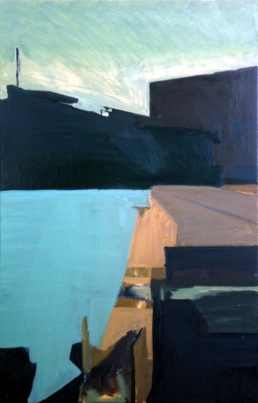 Painting titled "Backstreet in aqua…" by Samuel Hughes, Original Artwork