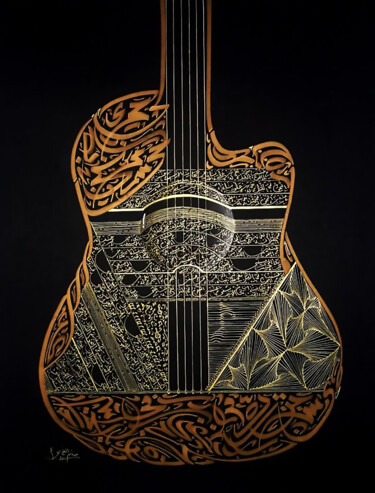 Painting titled "GUITARGOLD" by Sami Gharbi, Original Artwork, Marker