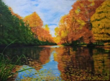 Картина под названием "осенний пруд" - Шамиль Почтарев, Подлинное произведение искусства, Акрил