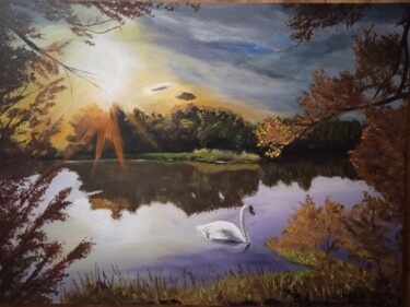 Картина под названием "а белый лебедь на п…" - Шамиль Почтарев, Подлинное произведение искусства, Акрил